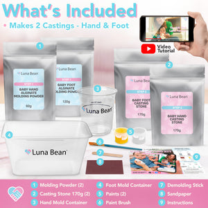 Luna Bean Baby Footprint & Hand Casting Kit – Premium Newborn Infant Keepsake - New Mom Gifts, Baby Shower Gifts for Girls and Boys